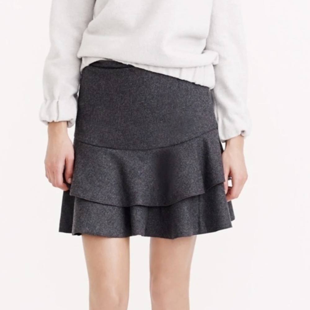 NEW J. Crew Gray Flounce Skirt in Bonded Wool MRSP $110